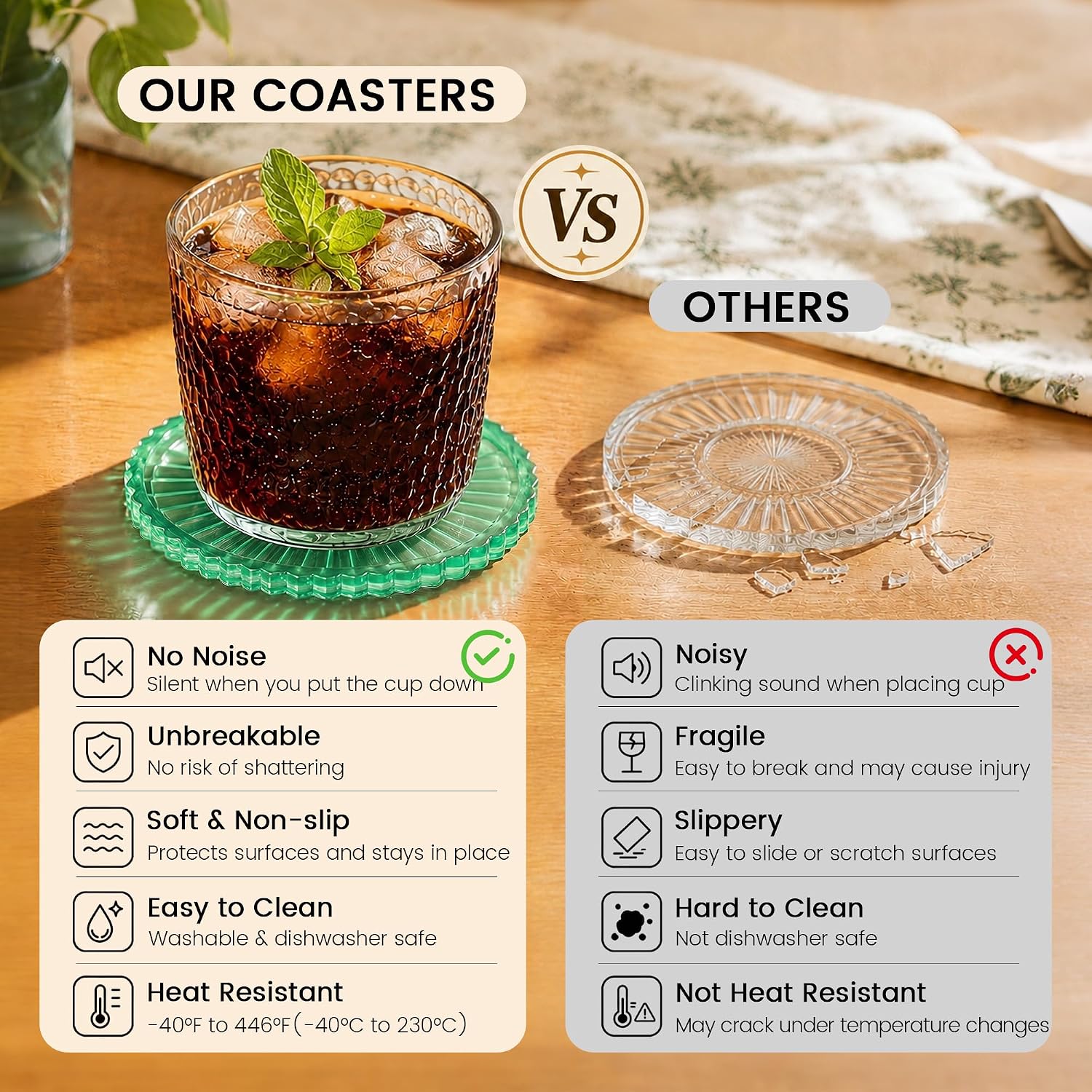 Silicone Drink Coasters Set of 4, Outdoor Coasters Light-Play image 5