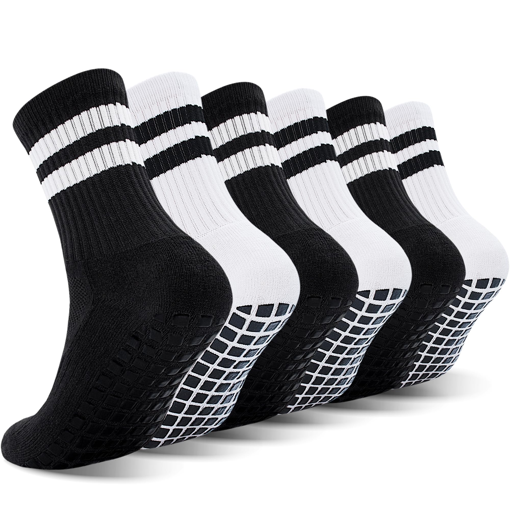 ELUTONG Youth Grip Soccer Socks Kids Grips Athletic Sports Crew Sock for Baseball Football Basketball Boys Girls 6 Pack