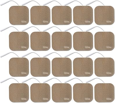 Discount TENS Brand - Premium Replacement Electrodes Compatible with TENS 7000 20 Pack 2"x2" Self-Adhesive Wired Pads, Durable Reusable TENS Unit Electrode Pads with 2mm Pin Connector