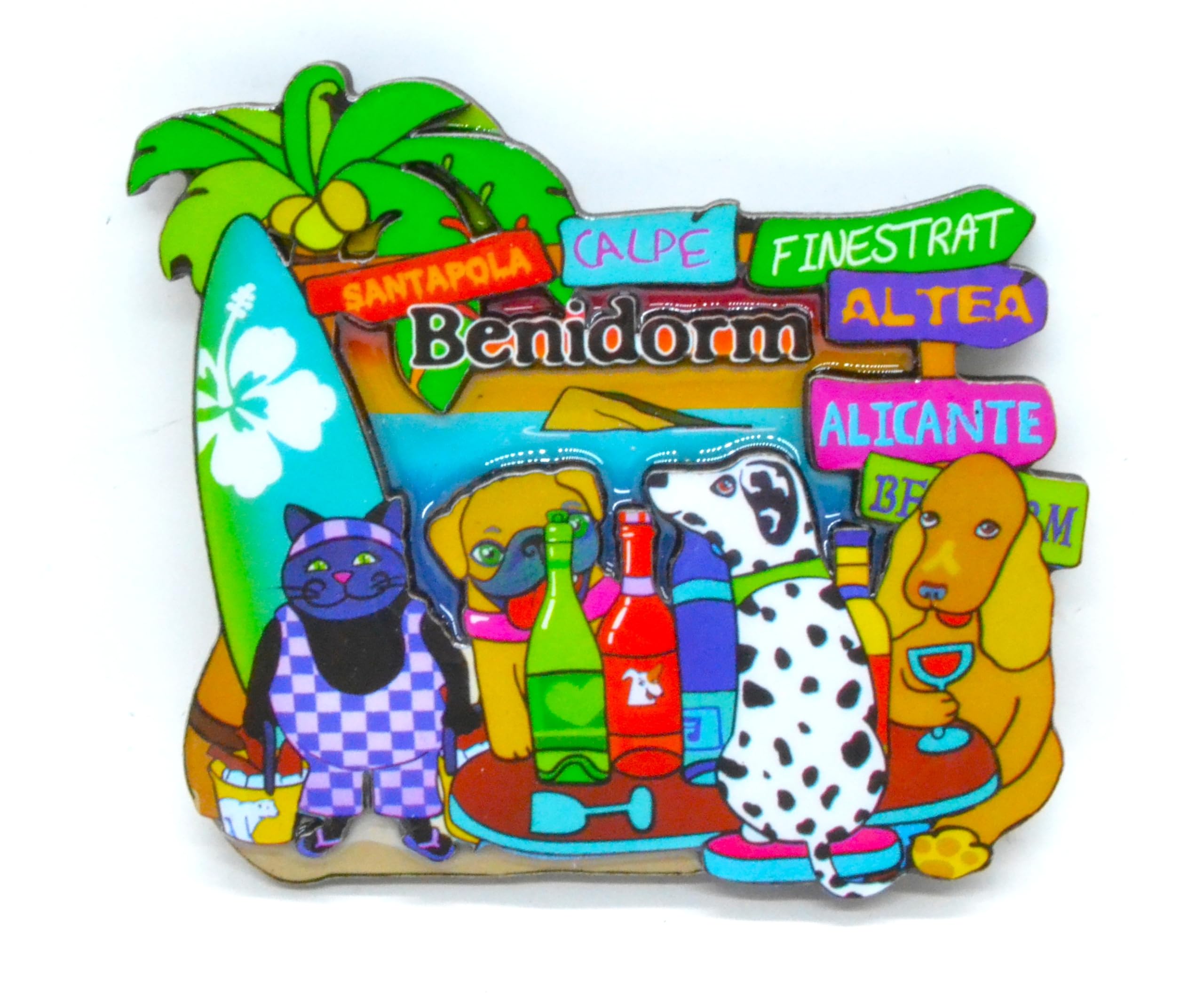Joints and Cats Altea Benidorm Santa Pola Calpe Finestrat Fridge Magnet. Spanish Flamingo. Flag of Spain. Sevillian Fan