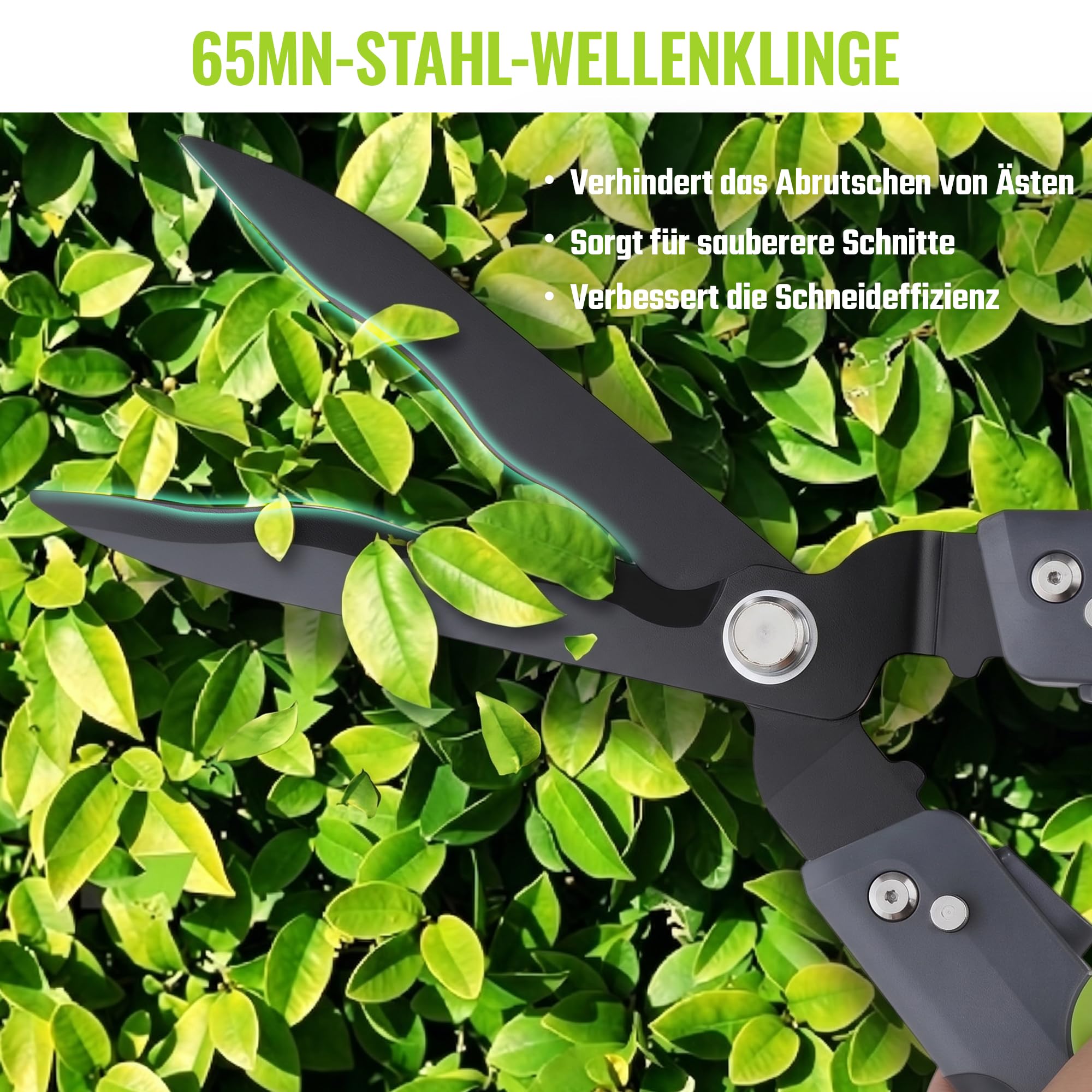 WORKPRO Heckenschere 58,5 cm mit 14° Wellenschliff, Klappbar | Ergonomische Griffe, Präziser Wellenschliff, für Hecken, Sträucher und Rasenkanten,Strauchschere, Heckenschere Manuell