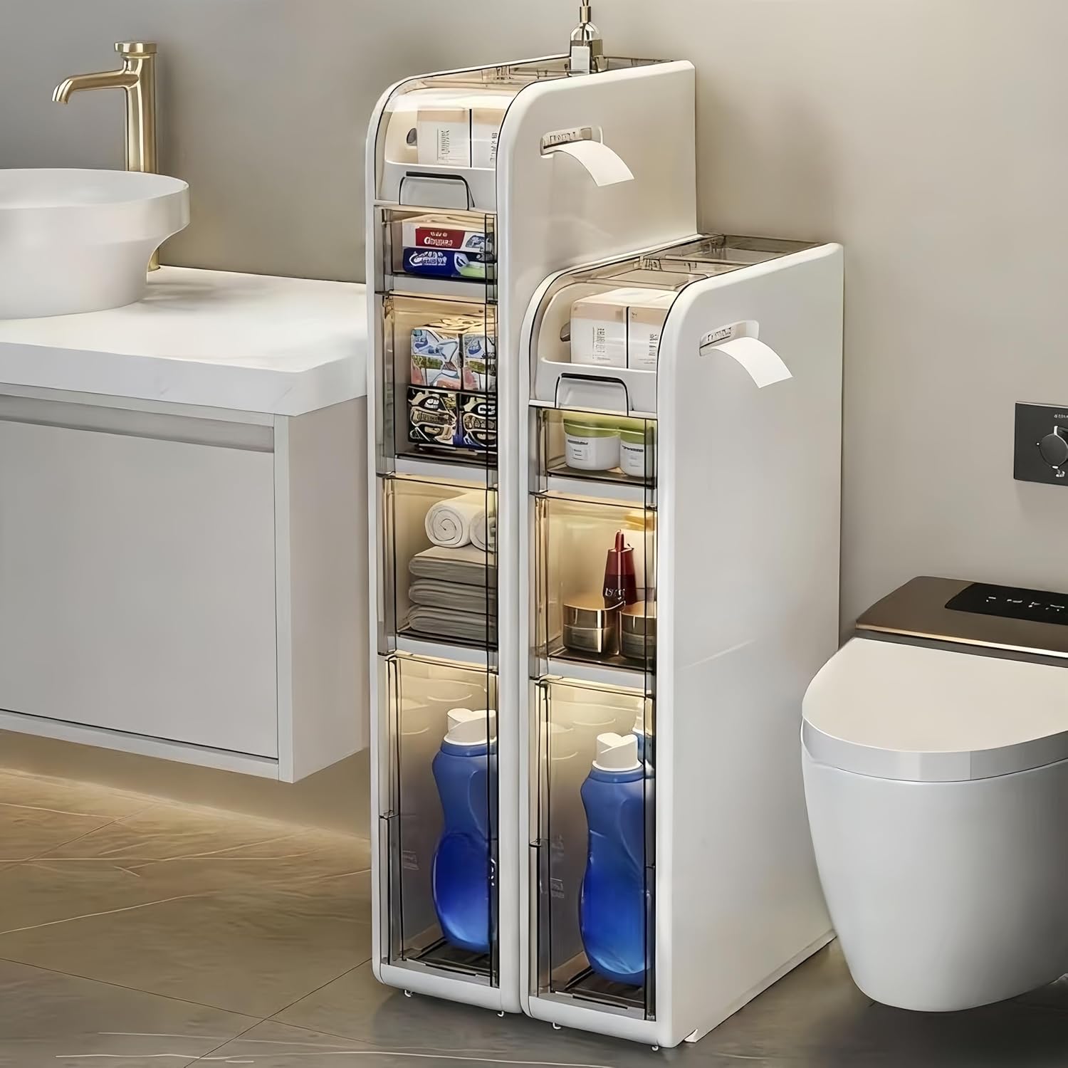 Slim Bathroom Storage Cabinet with Drawers,Narrow Bathroom Storage Cabinet,Mobile and Installation-Free,Perfect for Small Space Bathroom,Living Room,Kitchen,Toilet (A-3Tiers)
