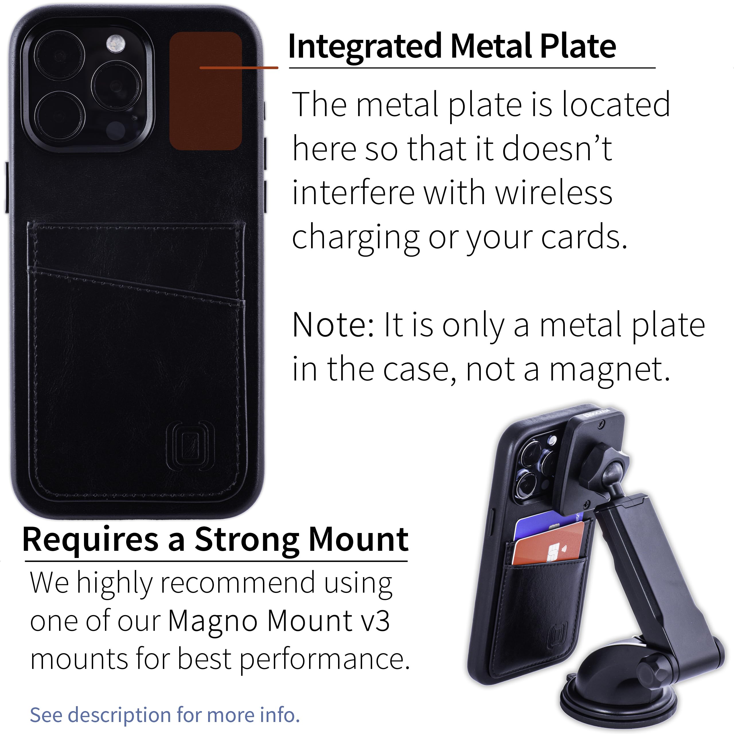 Dockem Funda para iPhone 15 Pro MAX de Cuero Genuino con Tarjetero Cartera, con Placa de Metal Incorporada para Montaje Magnético, 2 Bolsillos para Tarjetas de Crédito (Negro, M2GL)