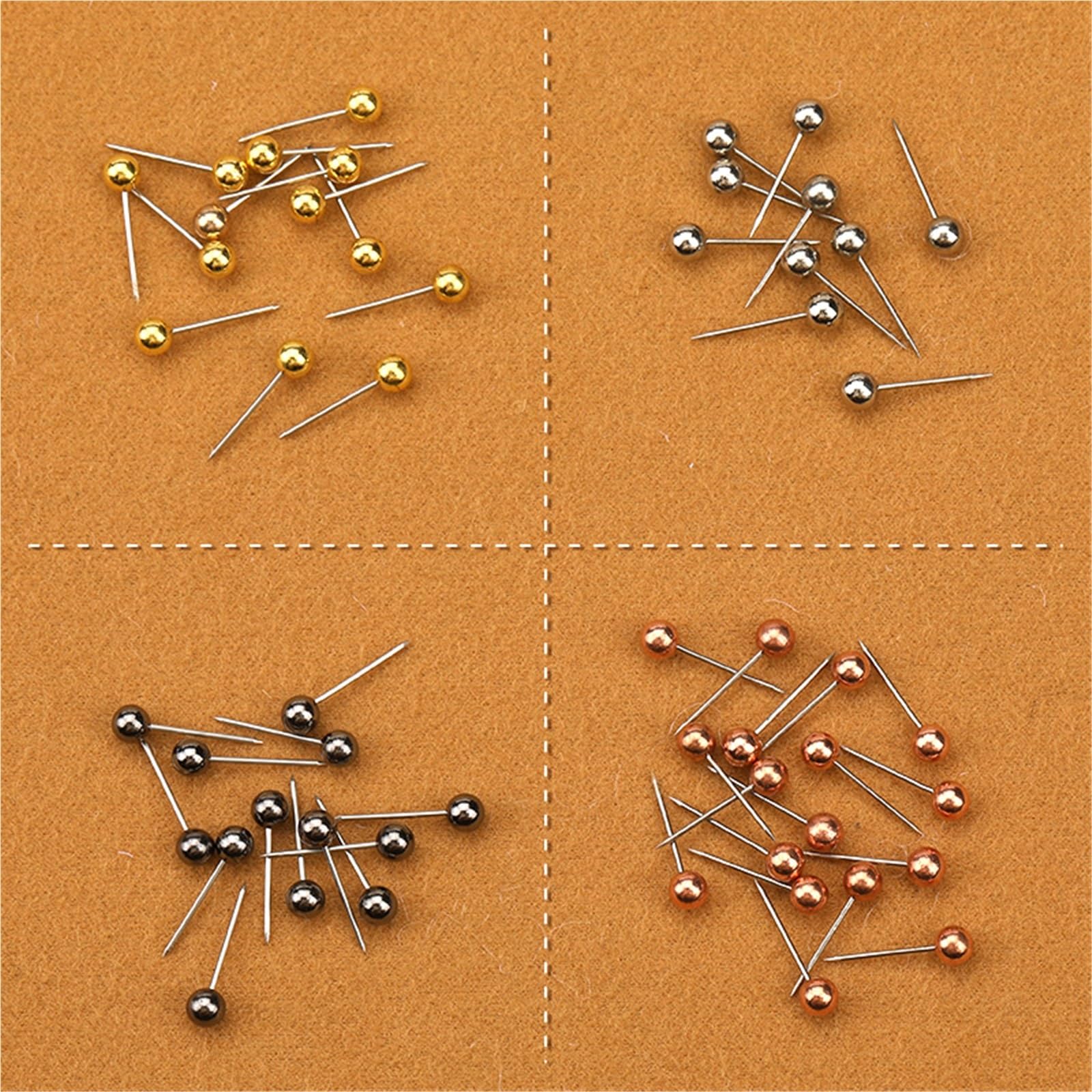 Alfileres Costura Tachuelas de Mapa de 4mm, 1000 Uds., alfileres con Cabeza Redonda Dorada, Punto de Acero for tablón de anuncios, Marcado de Tela con Caja para Proyectos De Bricolaje(1000pcs Gold)
