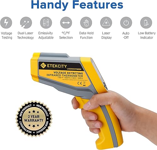 Miniatura 7 de Etekcity Termómetro infrarrojo Lasergrip 1030D (no para humanos) con filtro de temperatura sin contacto con láser dual, de 58 F a 1022  (-58.0 F a