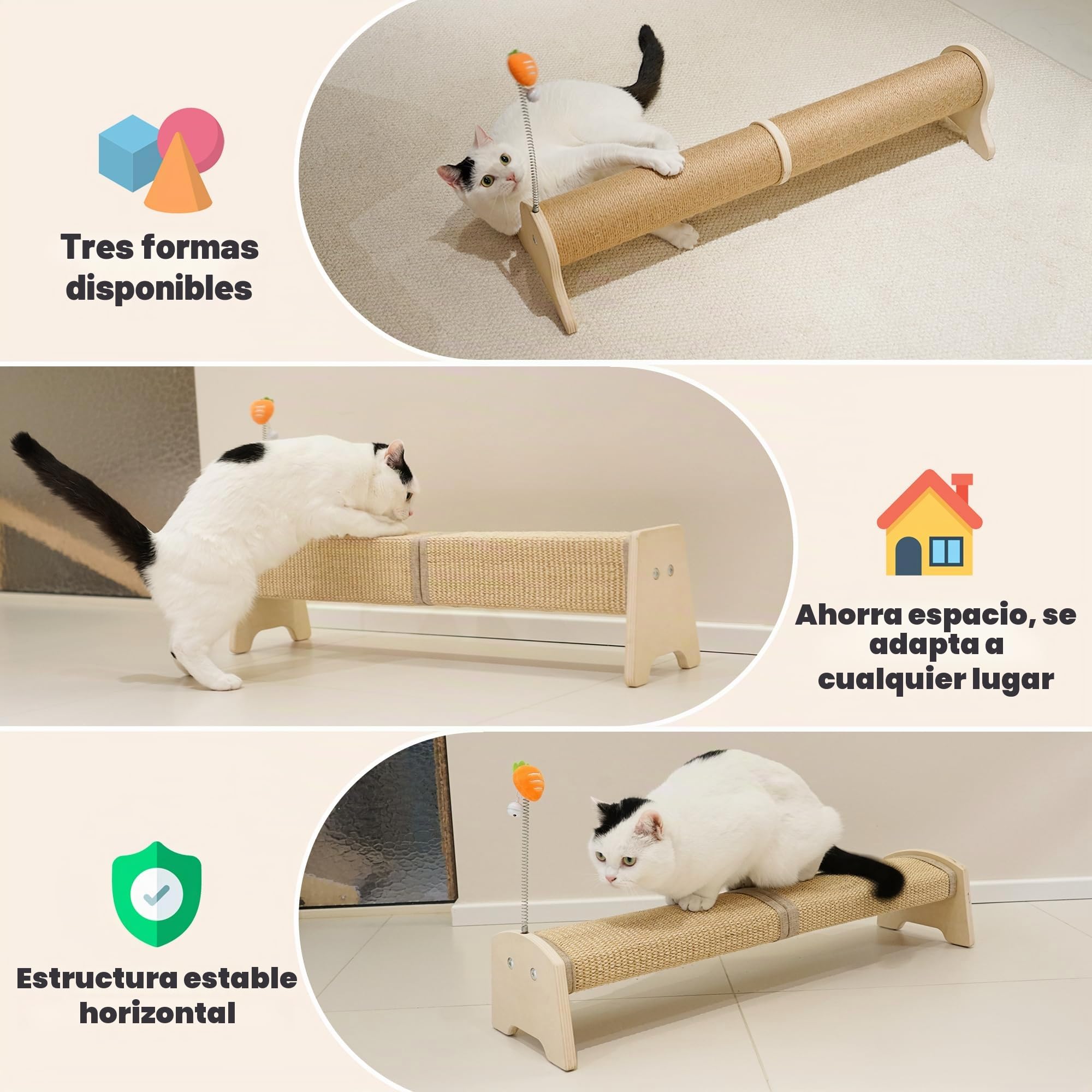 PETKARAY Poste rascador Horizontal de sisal de 30", rascador Grande con Juguete de Resorte para Proteger Muebles de Gatitos de Interior