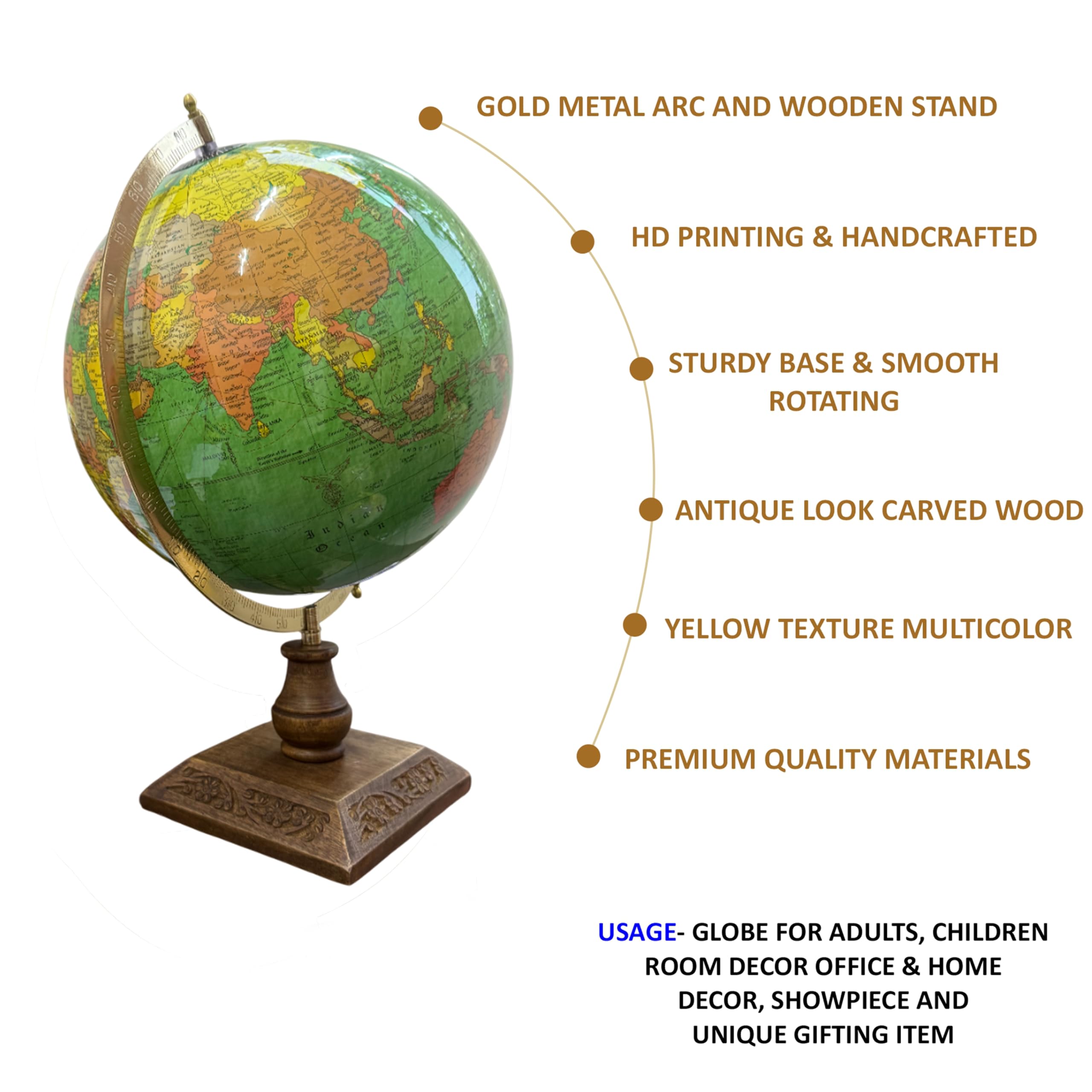 GLOBE DADDY Rotating World Globe 12 Inch with Metal Arc and Wooden Stand for Home Décor, Office Decor and Decorations items, Birthday, Party Gifts and Anniversary.(green) 1