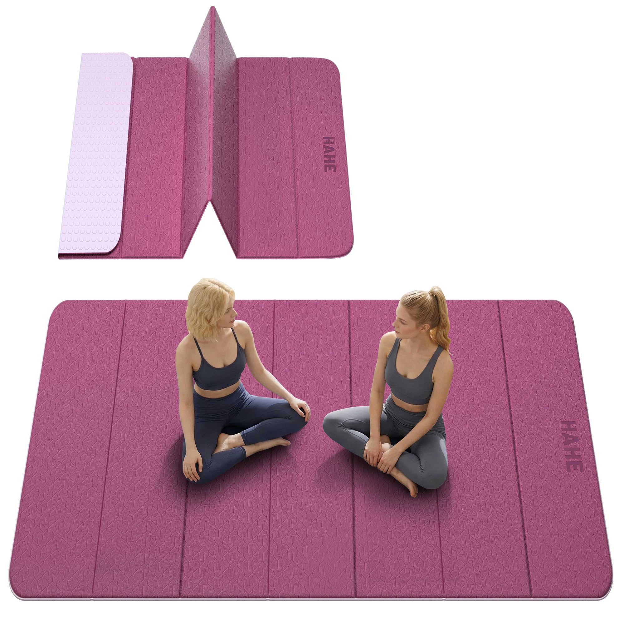 HAHE Extra Wide Folding Exercise Mat 75"x40"x0.4" TPE Fitness Mat