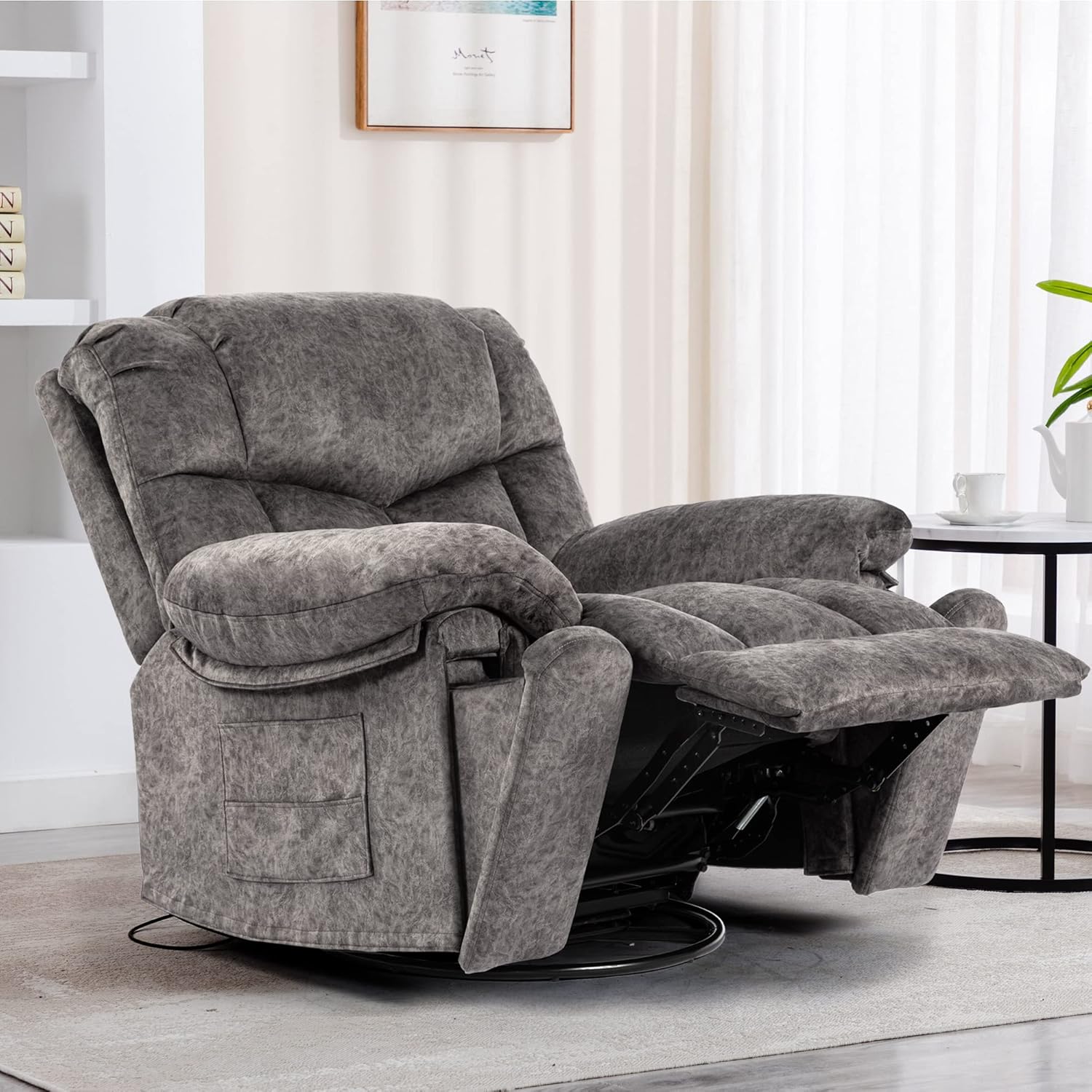 360° Swivel Recliner Chair,Chairs, Wide Lounge Chair with Adjustable Ergonomic Design, Fabric Sofa for Living Room, Bedroom（Grey）