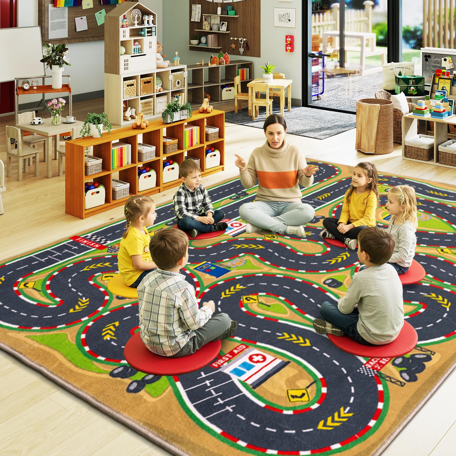 Tapis de course de voiture, doux et antidérapant, lavable en machine, parfait pour les jeux éducatifs, l'apprentissage, la découverte, pour chambre d'enfant, salon, étude, salle de jeux, 120 x