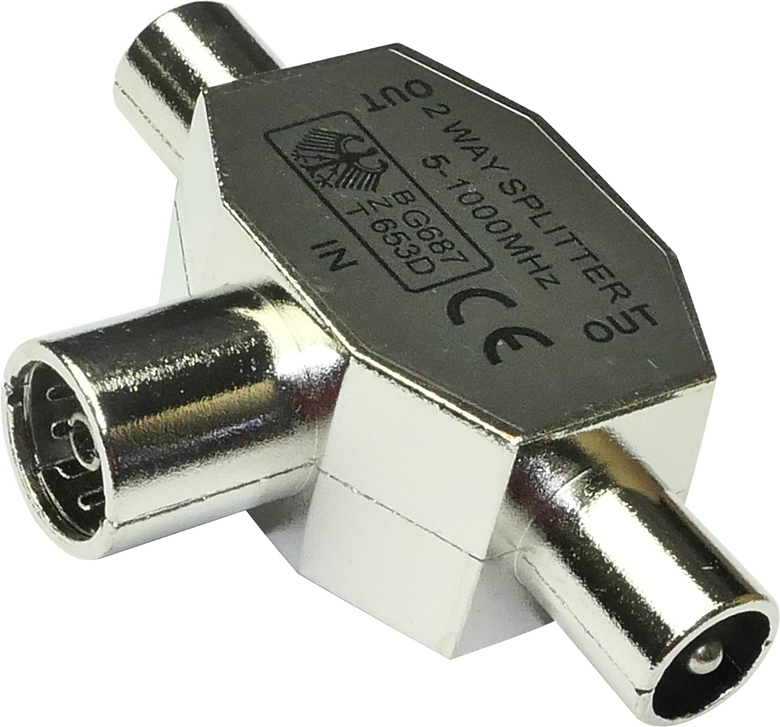 Répartiteur D'Antenne TV En Métal Femelle Vers 2x Mâle, Adaptateur En T, Connecteur Coaxial, 1 Pièce