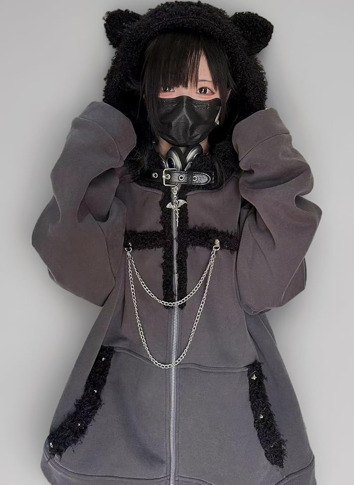 十字架 オリジナル猫耳ぬいぐるみ 可愛いコート量産型　地雷系　冬 Amazon.co.jp: [ZYOOFOV] くま 地雷系 猫耳 パーカー レディース