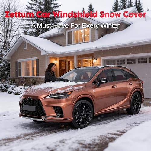 Vista 7 de Zettum Cubierta para parabrisas de automóvil para hielo y nieve, cubierta de nieve para parabrisas 600D con cubierta de espejo lateral, resistente