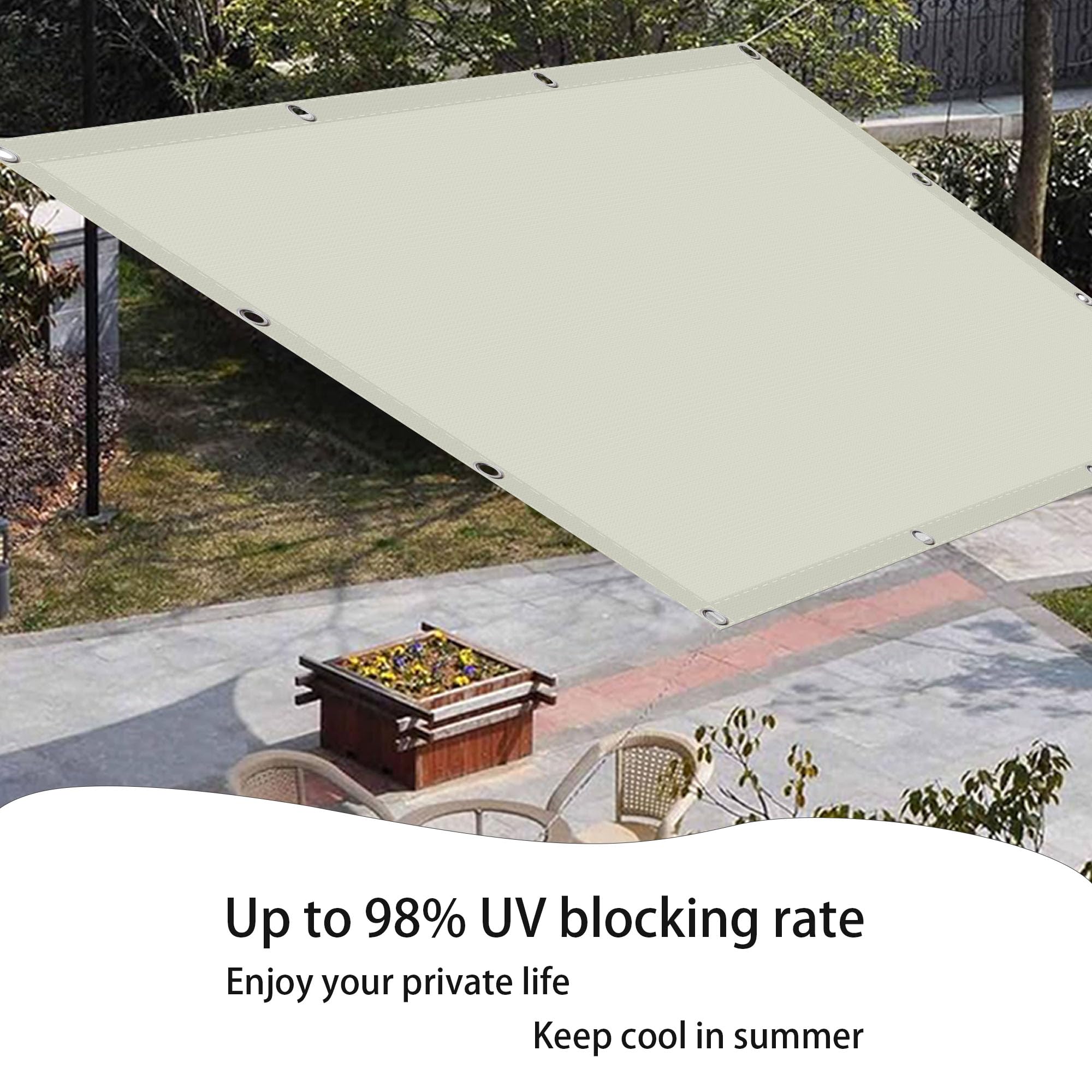 Sonnensegel Wasserfest 100 x 200 cm Viele Größe Und Farben Rechteckig Sonnenschutz Atmungsaktiv für Terrasse, Garten, Balkon, Camping, cremefarben Garden