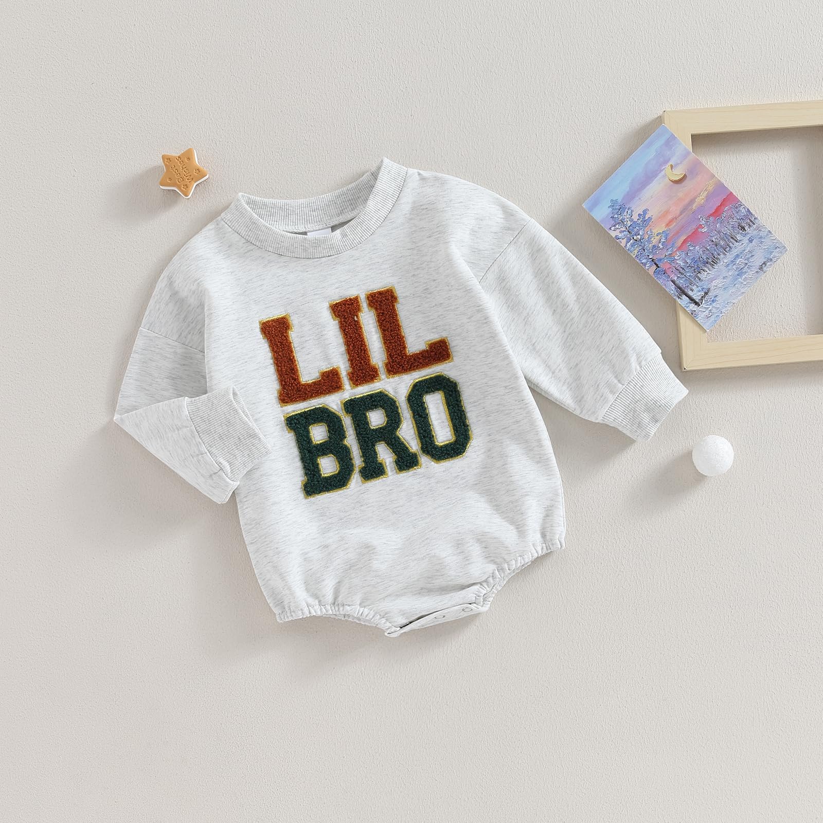 Baby Boy Clothes Fall Winter Infant One Piece Outfit Little Bro Newborn Onesie Long Sleeve Bubble Sweatshirt Romper (Little Bro-Grey, 0-3 Months)