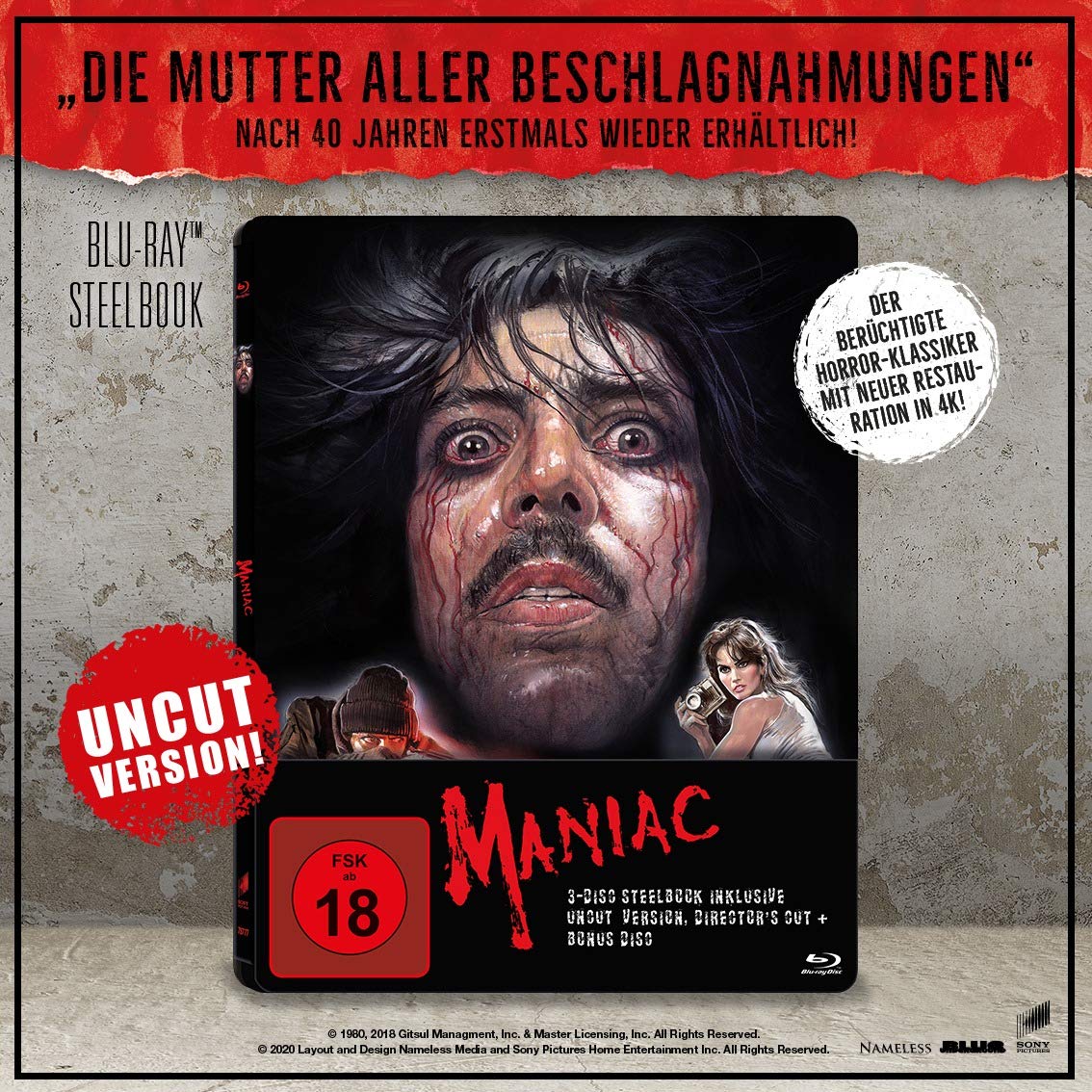 Maniac - Limited 3 Disc Uncut Steelbook inkl. Directors Cut - Bonus Disc -  Blu-ray: Amazon.de: DVD & Blu-ray