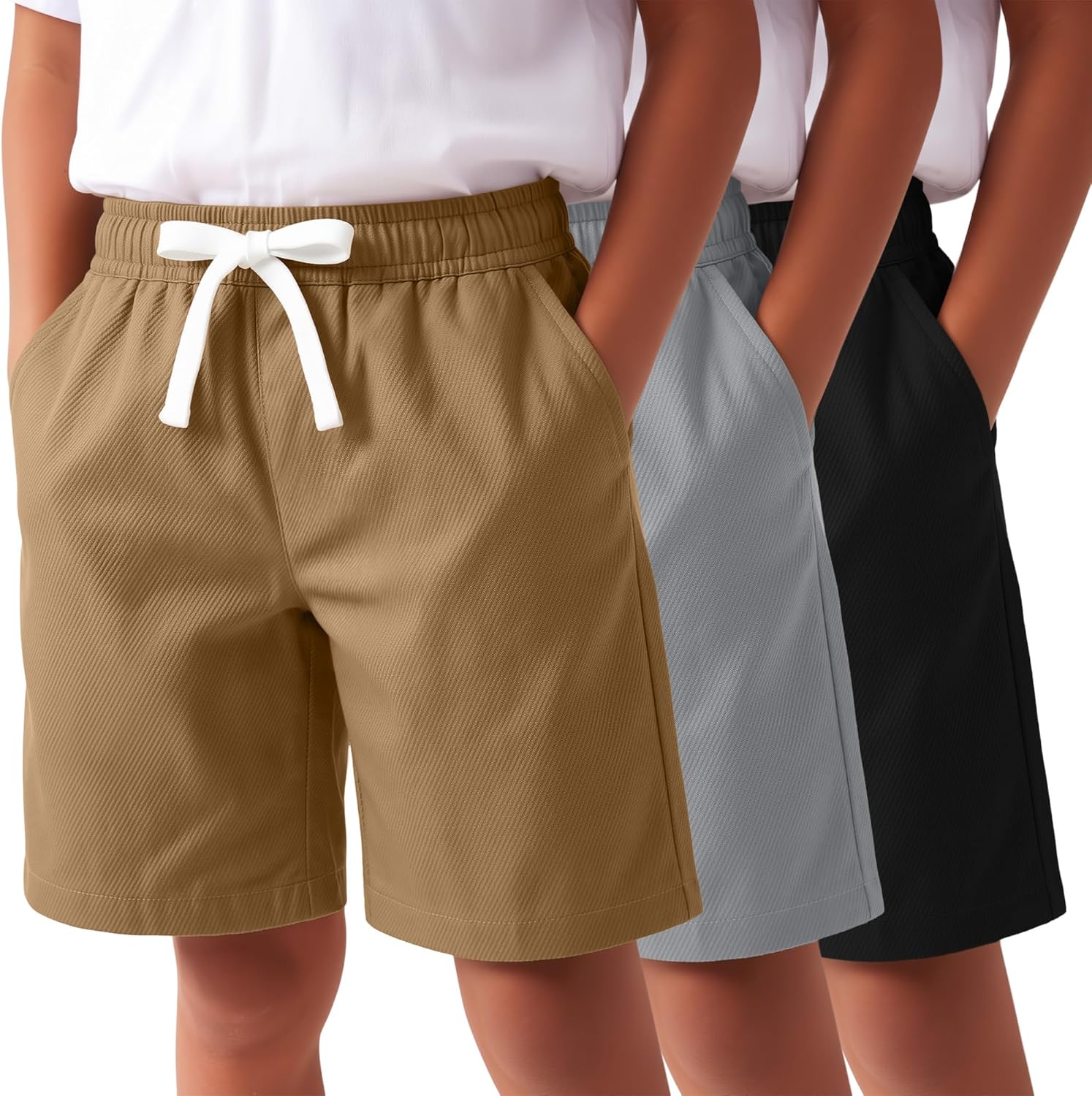 3 Pack Boys Shorts Boys Uniform Shorts School Teen Drawstring Athletic Kids Casual Clothes with Pockets 6-16 Years