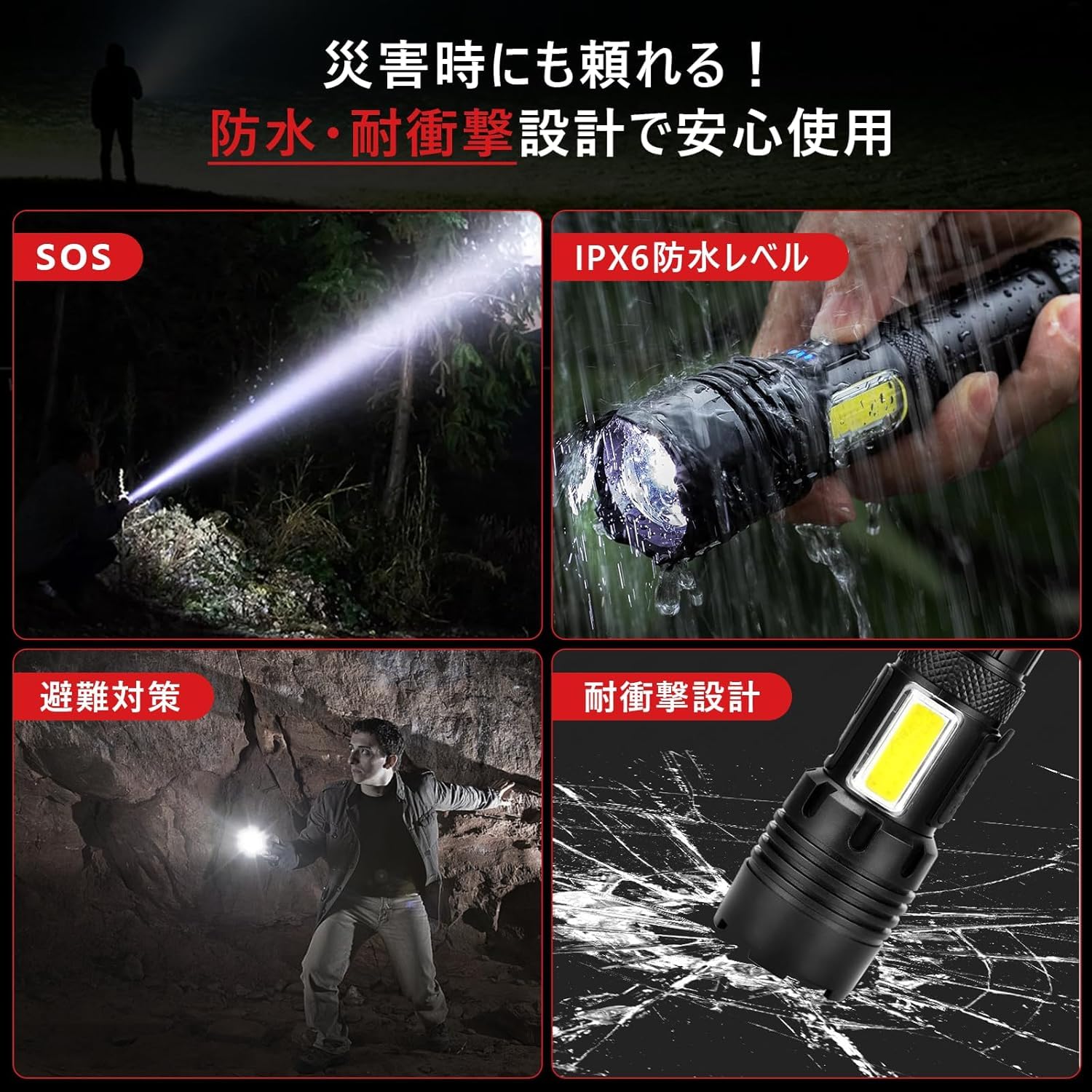 Amazon.co.jp: 懐中電灯 強力【40000LM超高輝度・5000mAh電池