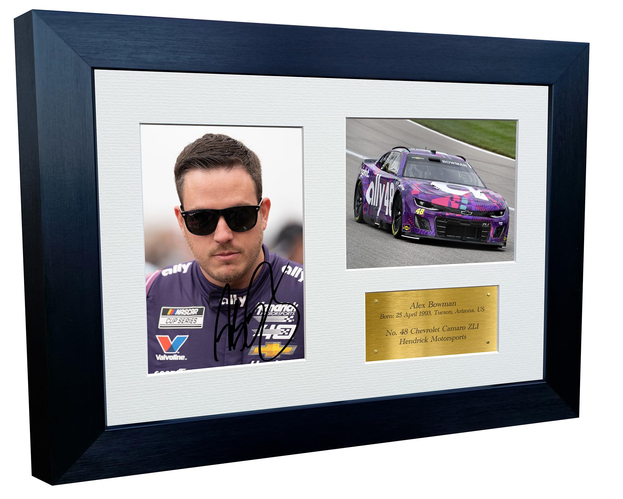 12x8 A4 Alex Bowman 2024 NASCAR Cup Series No. 48 Chevrolet Camaro ZL1 for Hendrick Motorsports Signed Autographed Signature Photo Photograph Picture Frame Poster Celebration Gift Triple Gold