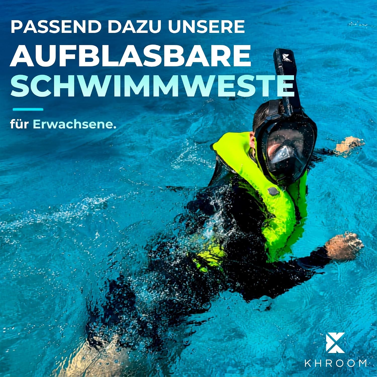 Khroom Schnorchelmaske für Erwachsene Seaview Pro, CO2 sicher | Bekannt aus Höhle der Löwen | Vollgesichtsmaske | 3x größerer Luftkanal | Anti-Beschlag | Action-Cam-Halterung