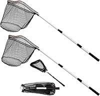 ZENFUN 2-Pack Telescopic Fishing Landing Nets, 51" Extendable Collapsible Pole, 15x15" Deep Nylon Mesh for Saltwater & Freshwater (Black, White)