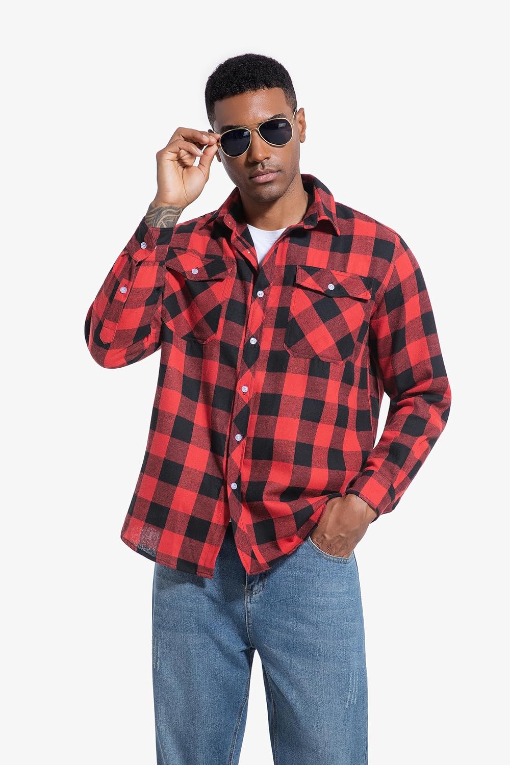 JupiterSecret Mens Flannel Plaid Shirts Long Sleeve Button Down Casual Shirt Regular Fit with Pockets - Image 2