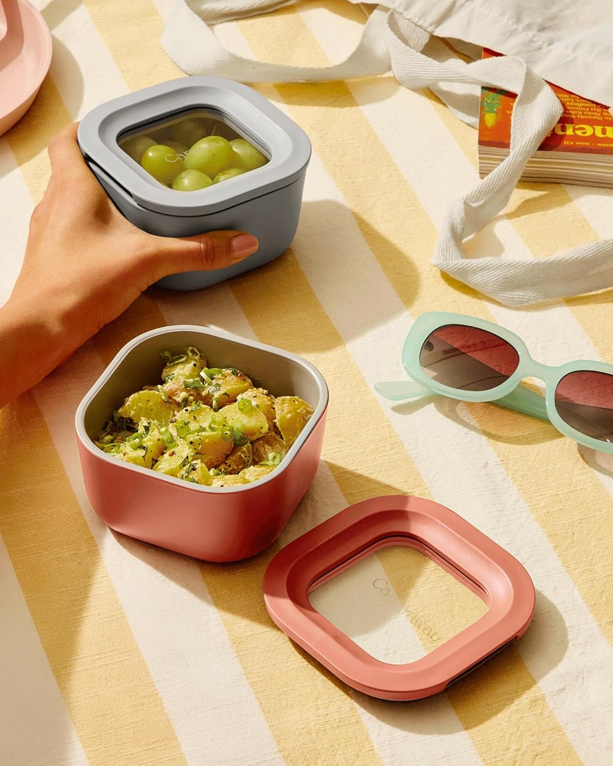 Caraway Mini Food Storage 9pc Set - Glass Storage Containers for Food - Non-Toxic Ceramic-Coated Glass - Air Release Technology - Compact & Stackable Design - Navy - Image 7