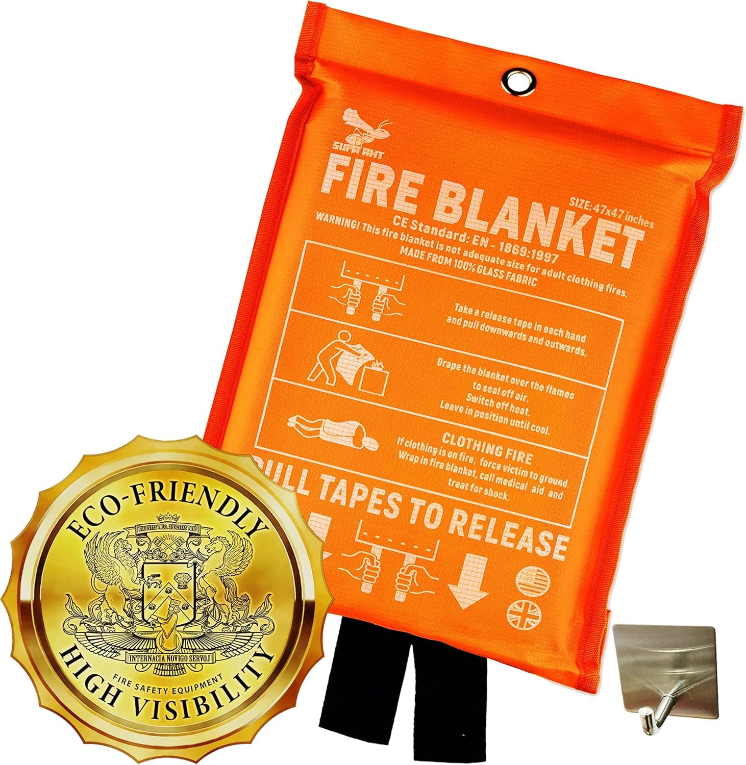 Supa Ant Fire Blanket - USA Assembled & Certified Survival Gear - Award Winning Fire Suppression Survival Kits - Emergency Fire Blanket - Fiberglass Blanket - Fire Blanket for home - 47"x47" Pack of 1
