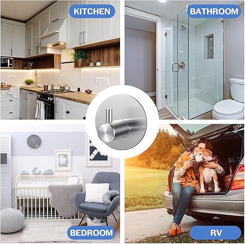 Miniatura 3 de Queekay 12 ganchos adhesivos de acero inoxidable 304 para toallas y batas, ganchos de pared resistentes, ganchos de pared a granel, ganchos redondos