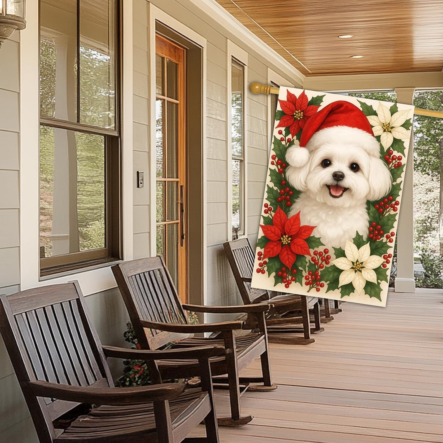 Merry Christmas House Flag White Bichon Frise Garden Flag 28x40 Inch Double Sided Holiday Decoration Banner for Outdoor Yard Seasonal Winter House Christmas Garden Decor - Image 7