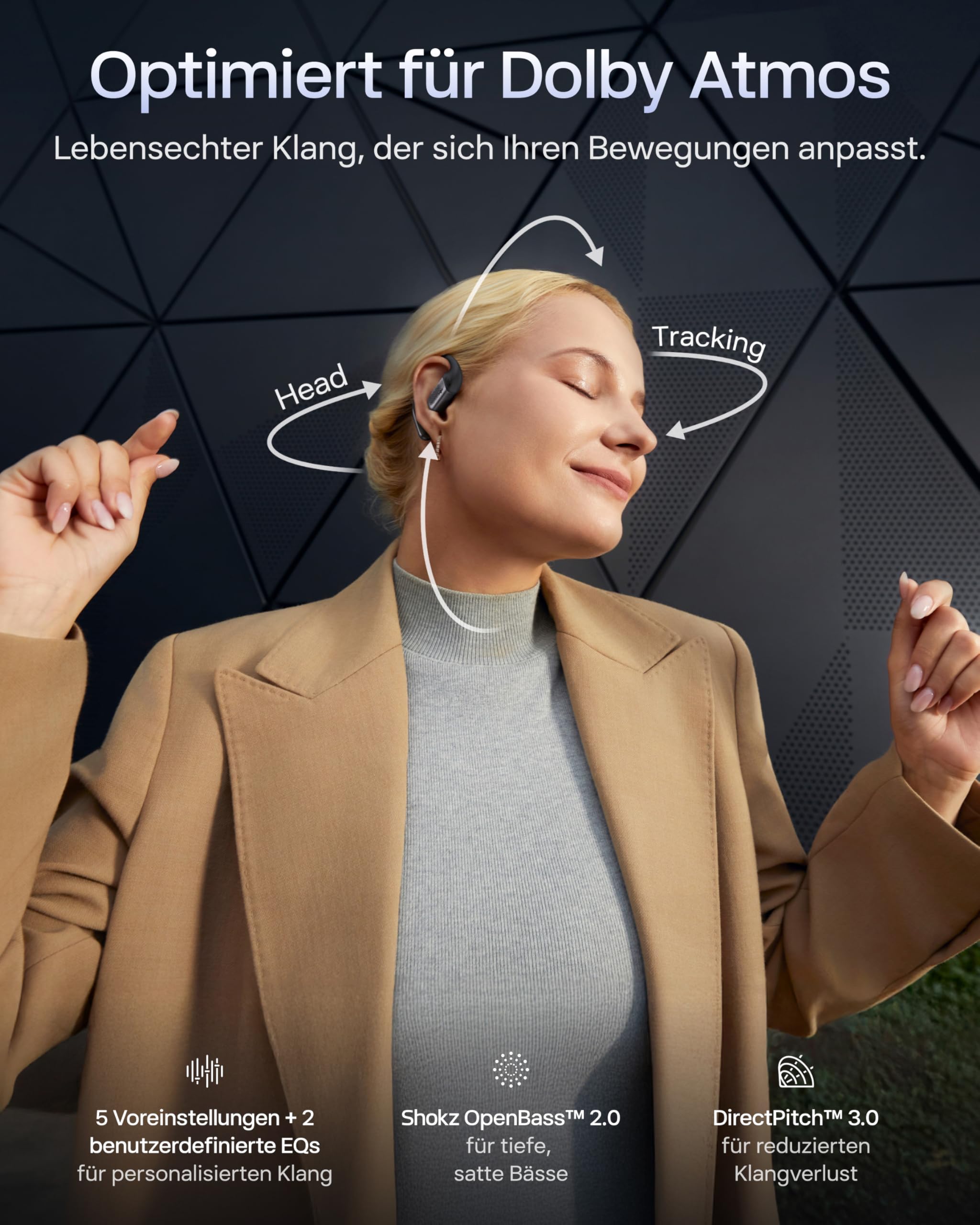 SHOKZ OpenFit Pro Open-Ear-Kopfhörer mit Open-Ear Geräuschreduzierung, Optimised for Dolby Atmos, Tiefe Bässe, 50H Akku, klare Anrufe für Arbeit, Sport, Outdoor Bluetooth 6.1, IP55, Schwarz