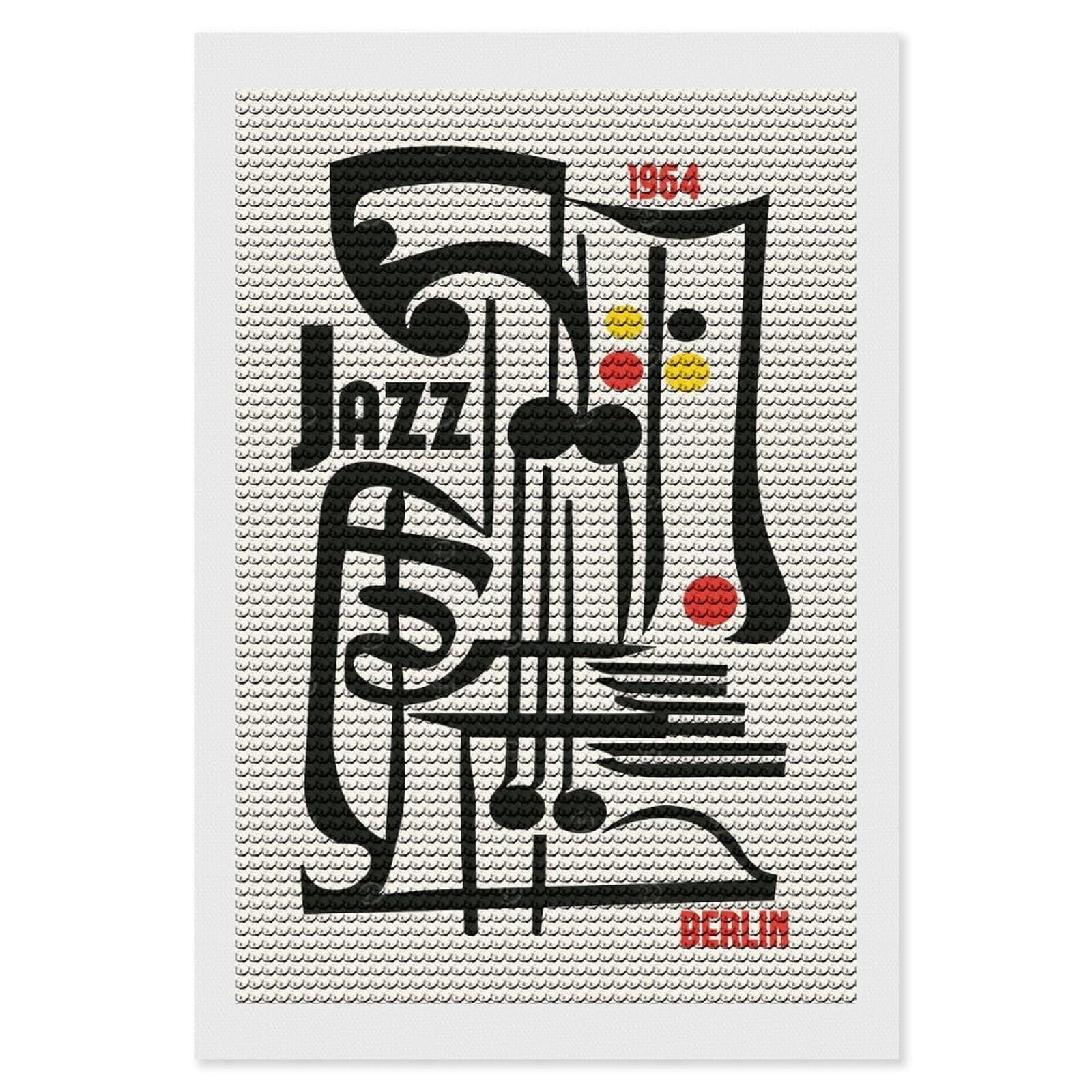 Junmoney Jazz Music Berlin Festival Diamond Painting Canvas Kit 8"x12", Round Gems, Living Room Decor, Seasonal Gift Choice, Modern Decor