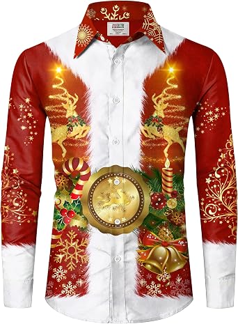 Arvilhill Mens Christmas Shirts Long Sleeve Novelty Xmas Button Shirts S-3XL