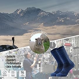 Ortis Men\'s Merino Wool Cushion Crew Socks with Moisture Wicking Control Light Weight Breathable for Outdoor Hiking Cycling(Blue XL)