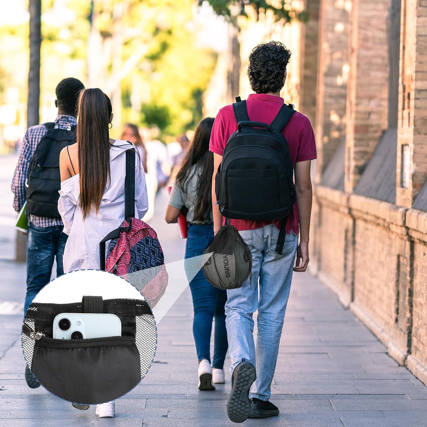 Single Ball Bag, Single Mesh Ball Bag, Balls Storage Bags with Zipper Pocket, Drawstring Sling Backpack for Soccer Basketball Football Volleyball Rugby