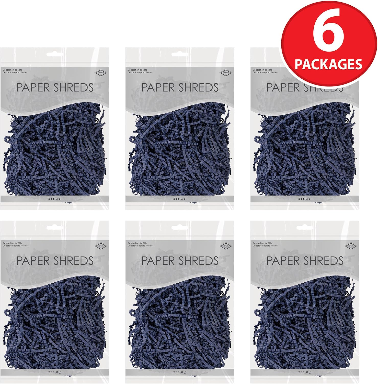 Beistle Navy Blue Paper Shreds – 6 Pack, Crinkle Cut Shredded Paper Filler for Gift Baskets, Boxes, Packaging, Shipping & Crafts, Decorative Basket Stuffing, Cushioning & Packing Material, 12 Ounces