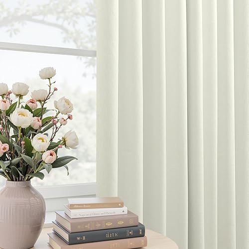 Miniatura 2 de Mrs.Naturall Cortinas Opacas Beige Crema de 96 Pulgadas de Largo Juego de 2 Paneles, 8 Pies 8 Pies Cortinas Plisadas Pinzadas Oscurecedoras de Beige