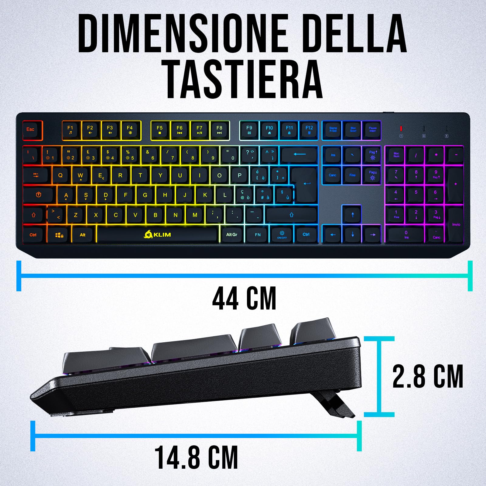 KLIM™ Chroma - Tastiera wireless per gamer QWERTZ Deutschland, sottile, durevole, ergonomica, discreta, impermeabile, silenziosa + tastiera Gamer retroilluminata per PC Mac + tastiera PS4 + nuova