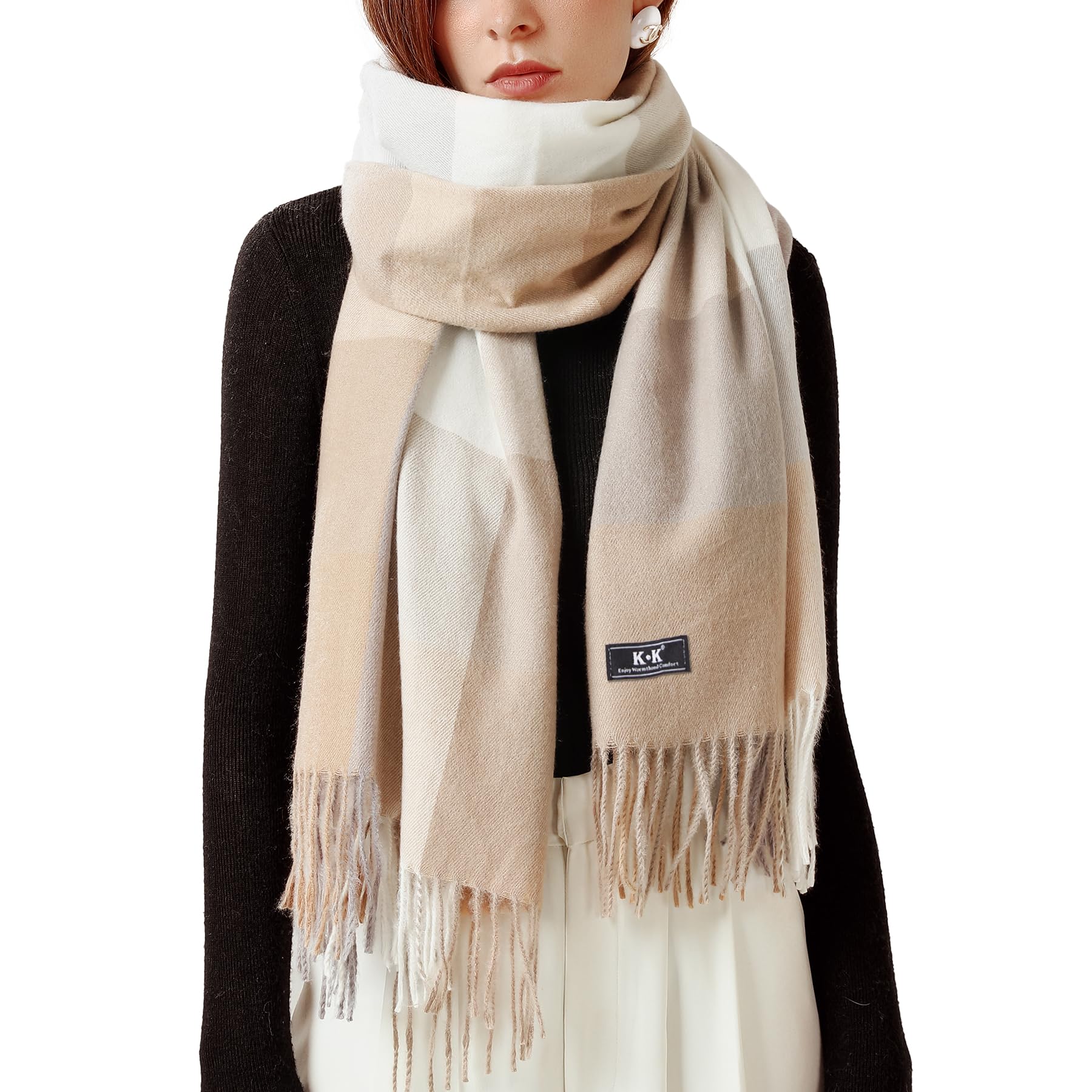 Women Tartan Scarf - Winter Long Scarves Plaid Warm Wraps Wool British Style For Ladies Spinning Tassel Shawl Long Stole