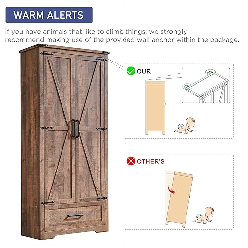 Miniatura 25 de Armario estilo casa de campo para despensa de cocina, muebles de madera de 72 pulgadas de alto con estantes ajustables, 2 puertas tipo granero y