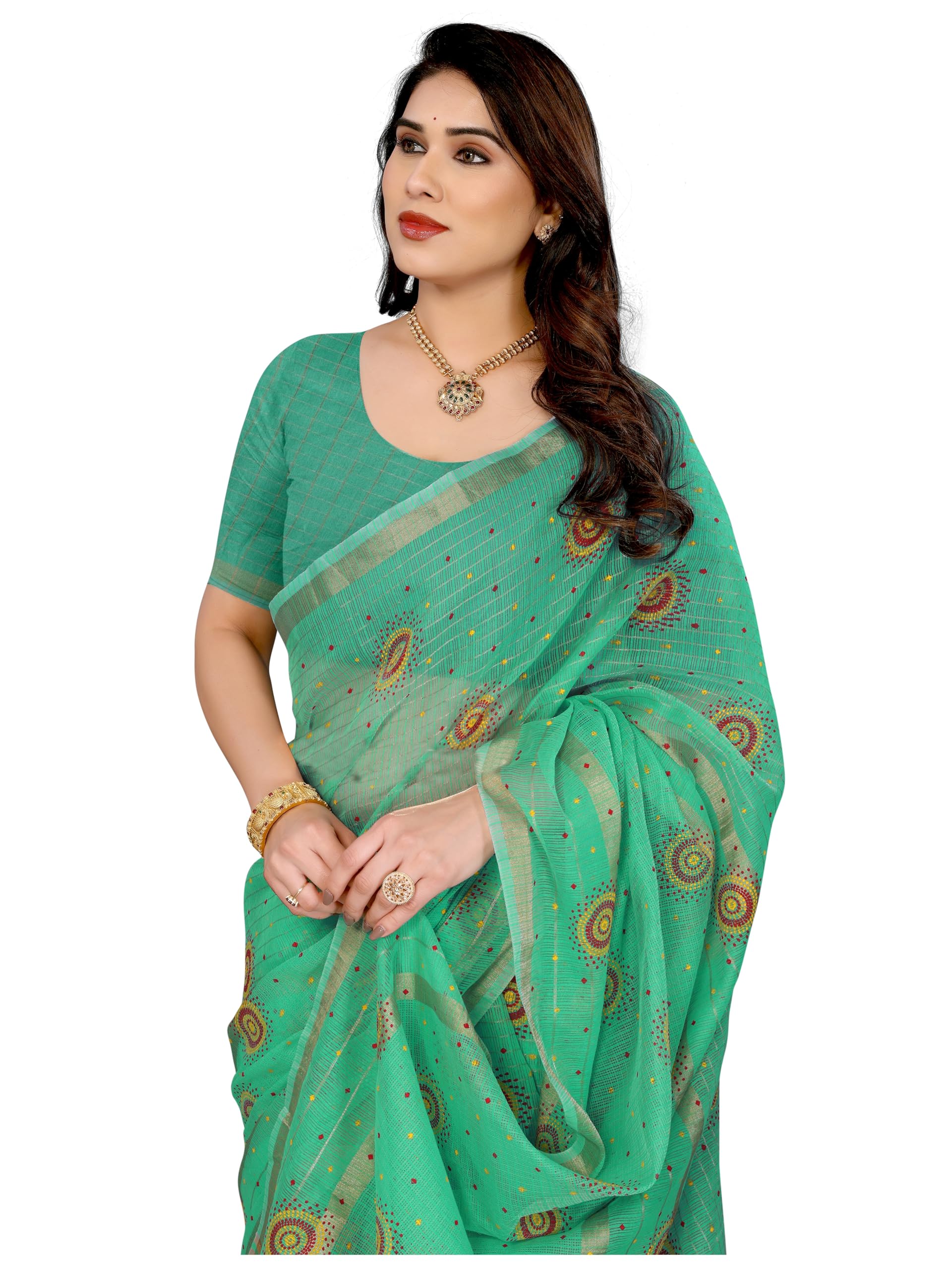 stylescope Women's Kota Doria Cotton Manipuri Bandhani/Bandhej Printed Saree With Unstitched Blouse Piece (B-Shagun_Free Size)-picture-32
