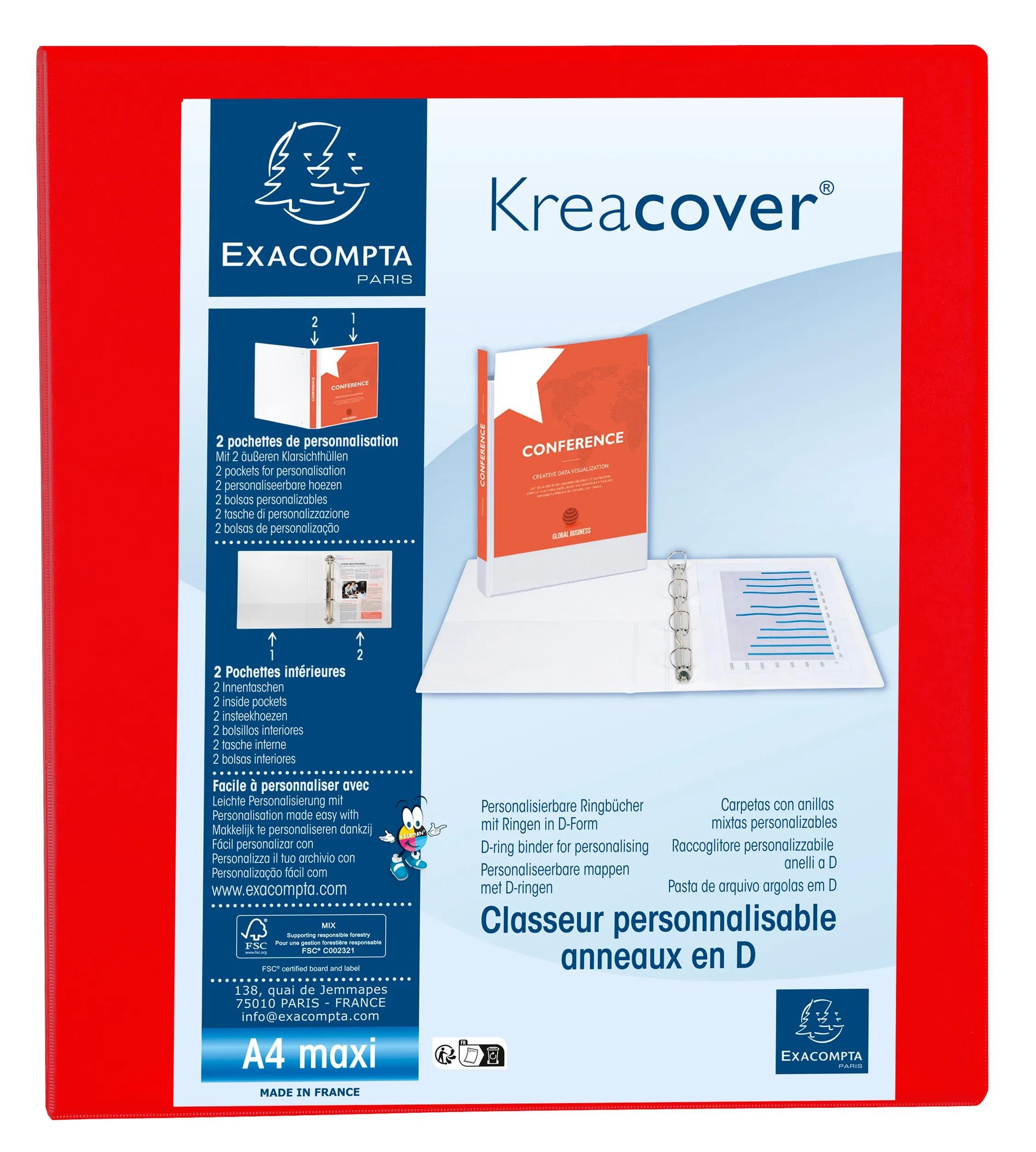 Exacompta 10 raccoglitori personalizzabili 3 tasche A4 4 anelli rosso
