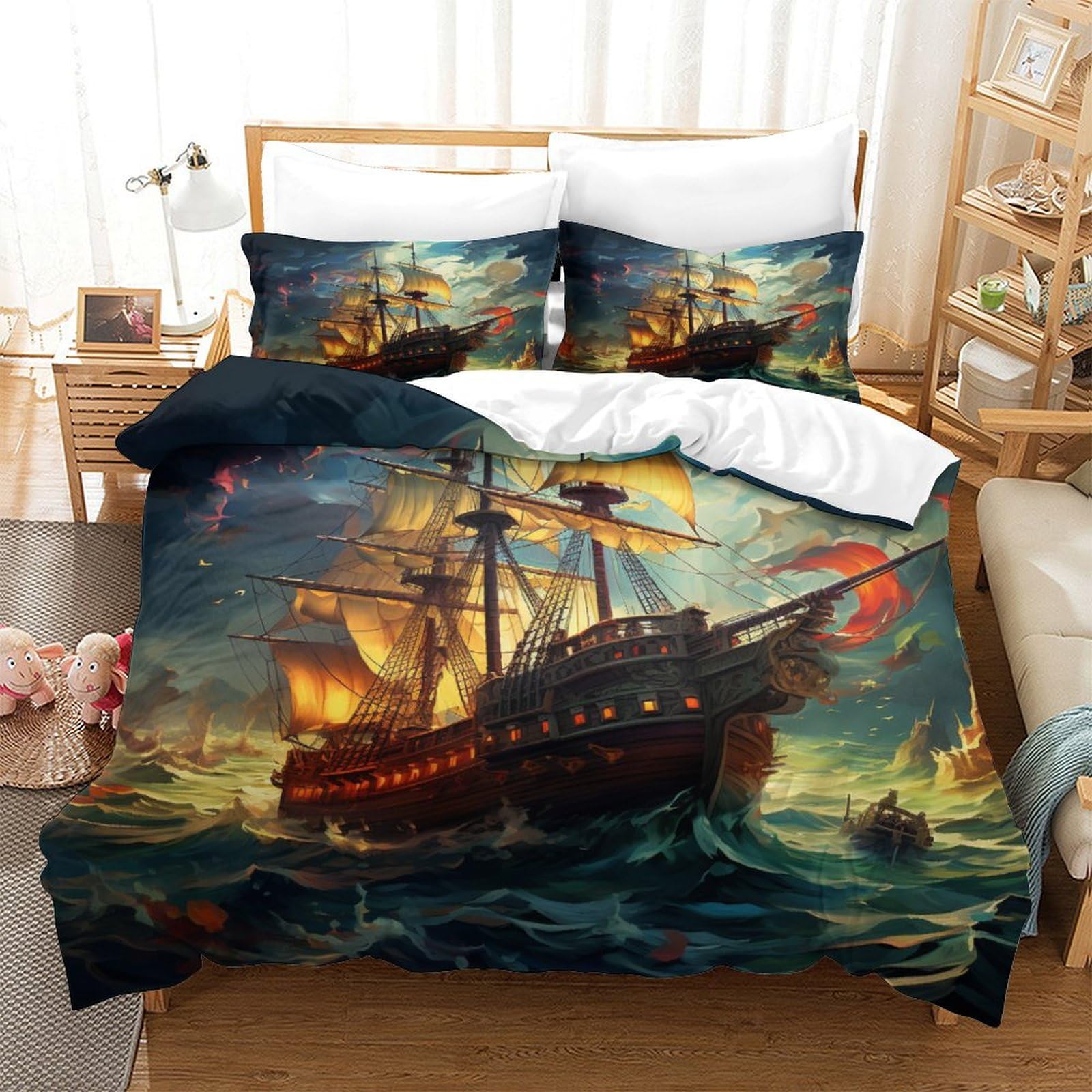 Housse de couette voilier 3D parure de lit haut de gamme au toucher lisse