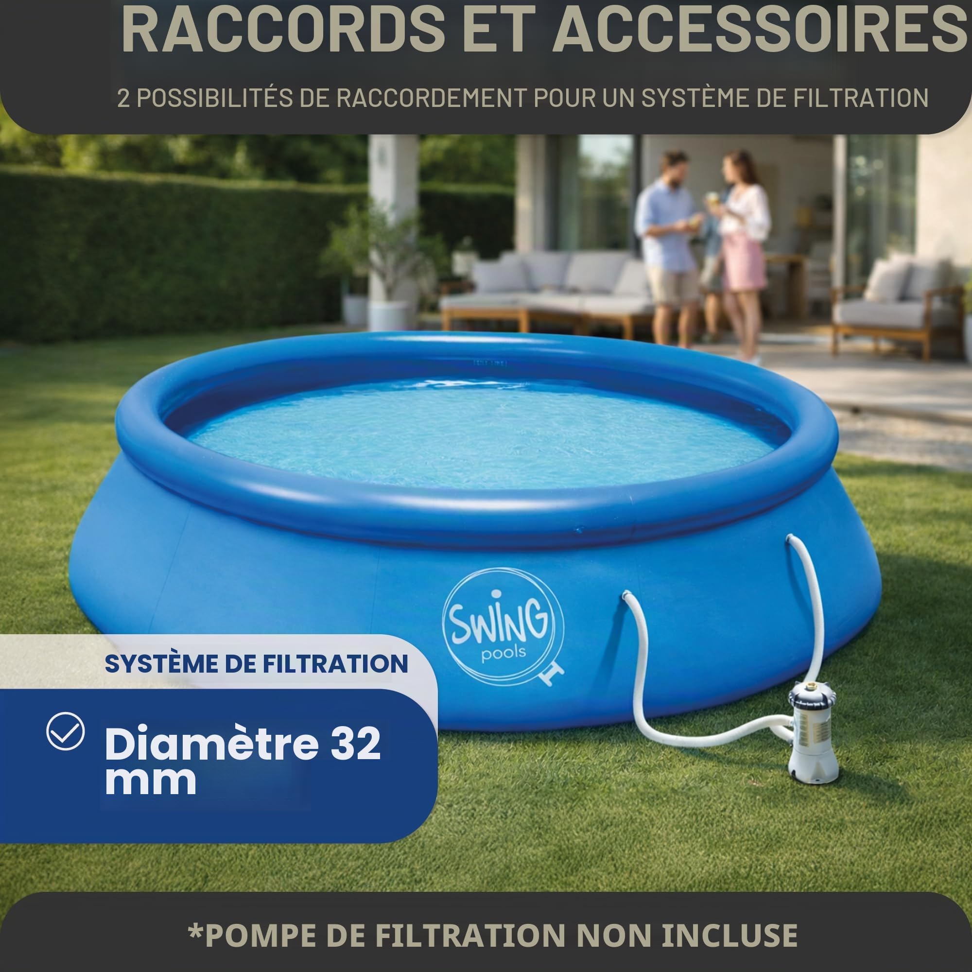 HAF Piscine Swing Quick-Up en gris (Ø 366 x 91 cm) - Environ 6 700 litres - Piscine autoportante (ronde) - Piscine gonflable de jardin pour enfants et adultes - Aucun outil nécessaire