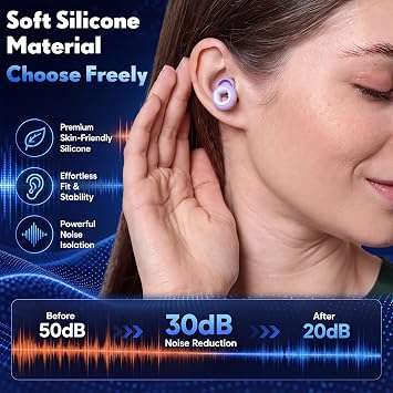 Tellegloww 10 Pairs Ear Plugs for Sleeping 30db Reusable Silicone Ear Plug