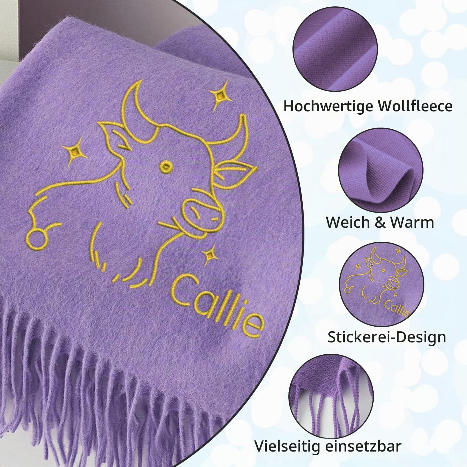 Personalisierter bestickter Schal, Unisex-Kaschmirschals, bestickter Name, Sternbilder, Geburtsblume, Damen-Umhängetuch für die tägliche Reise, Weihnachten, Hochzeit, Geburtstag, Geschenke für Braut,