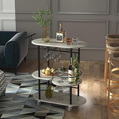 Miniatura 10 de Carritos de bar negros PAUKIN con estantes de almacenamiento de 4 niveles, carrito de servicio de bar móvil con estante para vino y soporte para