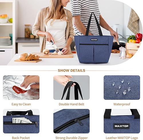 Miniatura 3 de MAXTOP Bolsa de almuerzo para mujer, bolsa térmica aislada, lonchera con bolsillo frontal para oficina, trabajo, picnic, compras