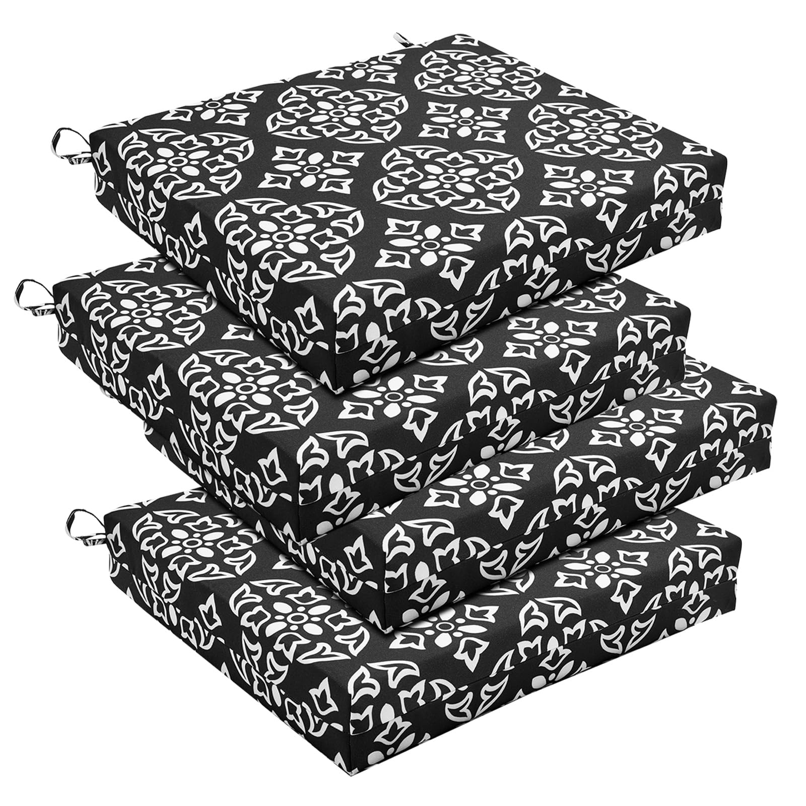 Basic Beyond Outdoor Chair Cushions Set of 4, Square Corner Outdoor Cushions for Patio Furniture, Water Resistant Patio Chair Cushions with 2 Ties, 18.5x16x3, Medallion