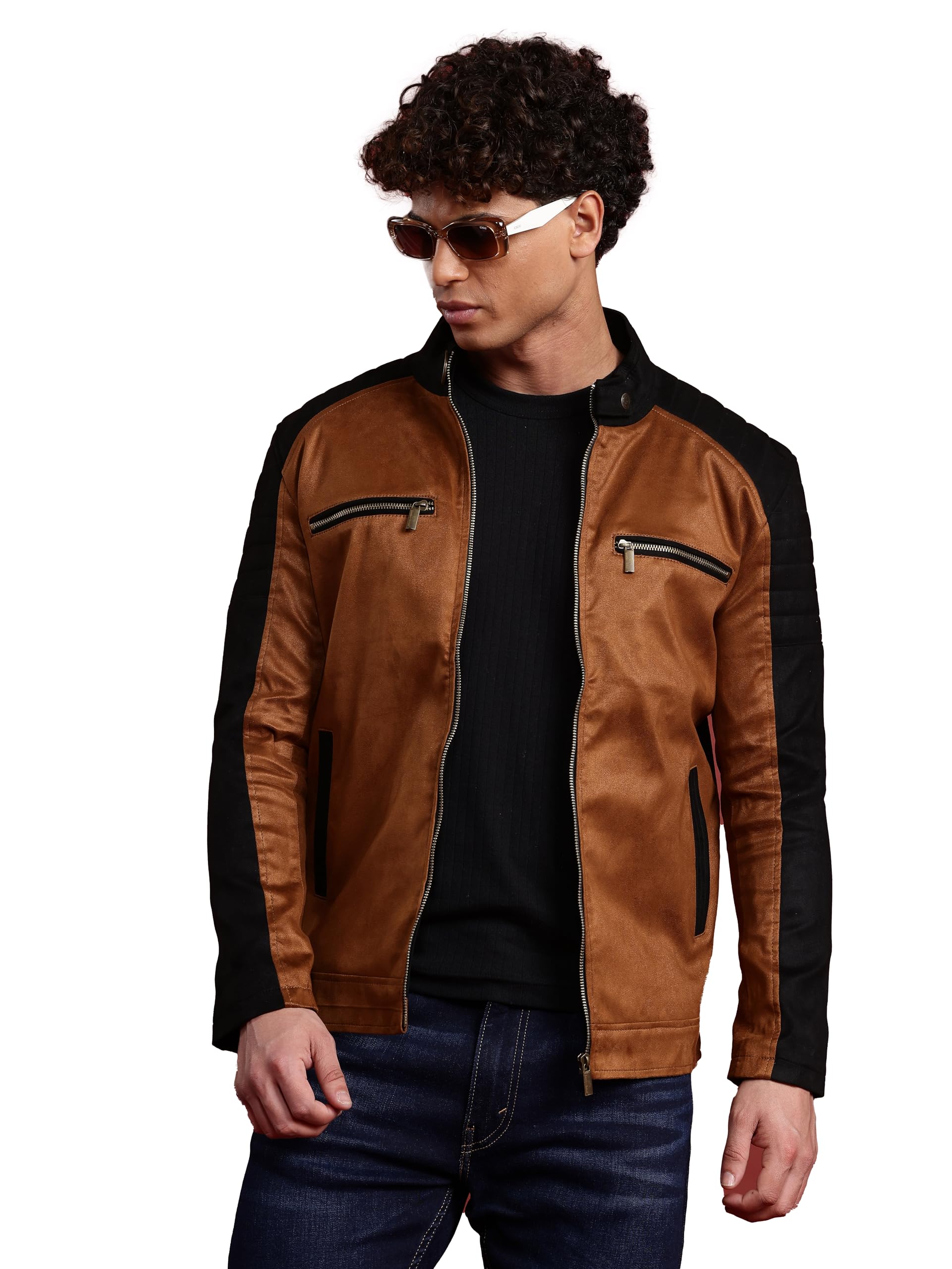 leather retail Brown Suede Leather Regular Jacket For Men's-picture-18